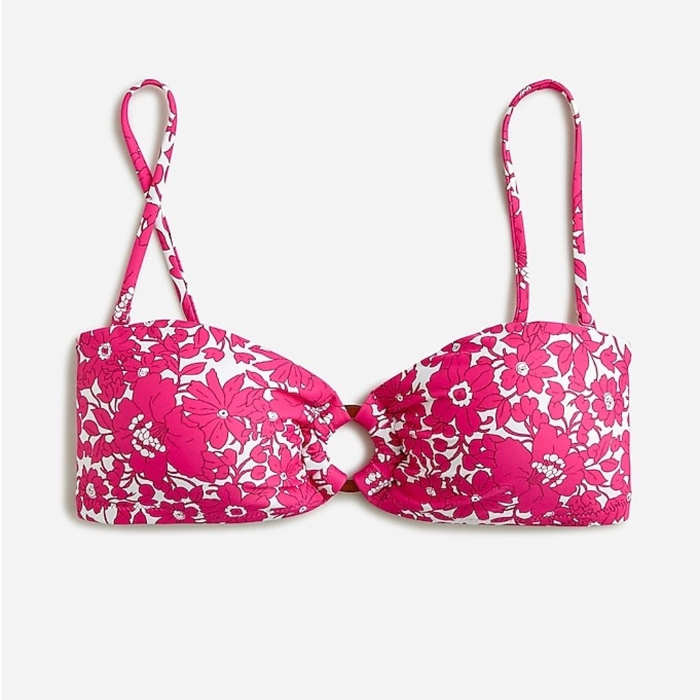 NWT J Crew Bandeau Bikini Top Fuschia Pink and White Removable Straps